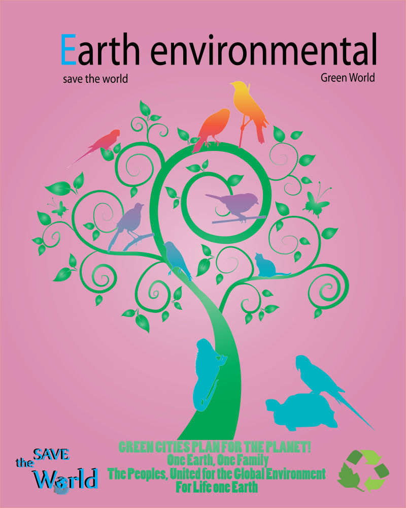 创意地球环境概念海报设计矢量插图