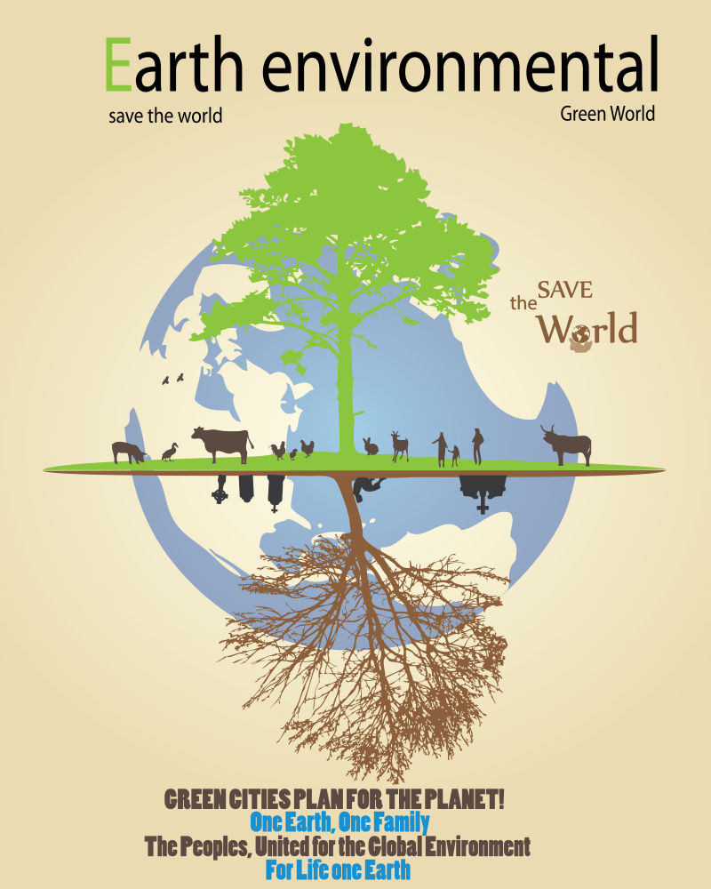 矢量创意地球环境概念海报设计
