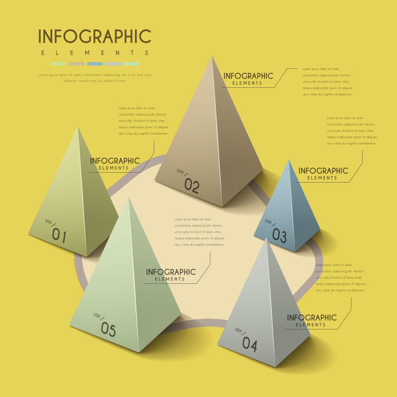 立体创意金字塔元素的信息图表设计矢量
