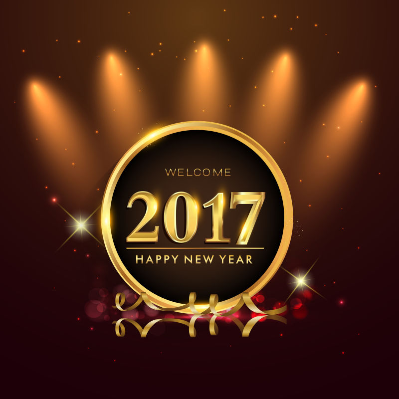 金色闪亮几何元素的2017新年快乐海报设计矢量