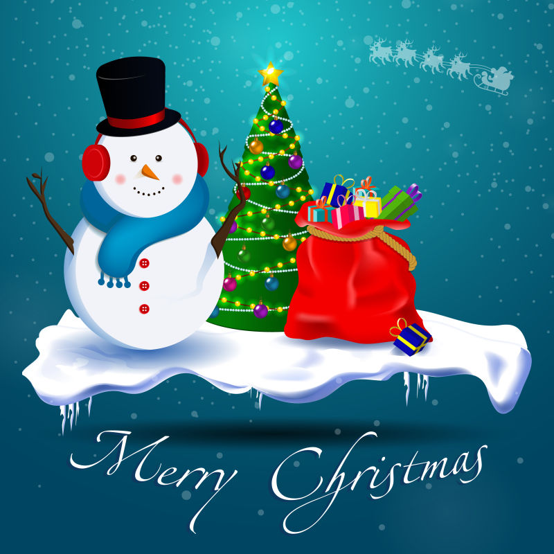 创意矢量雪人元素的平面圣诞新年插图