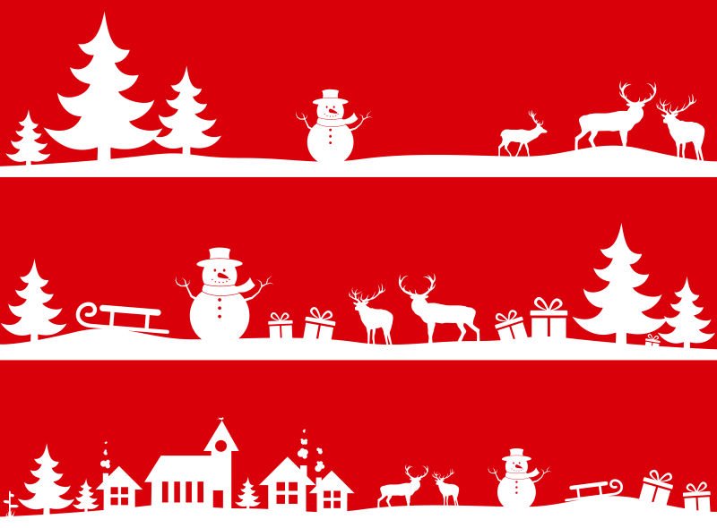 矢量红色和白色的雪人雪橇圣诞风景