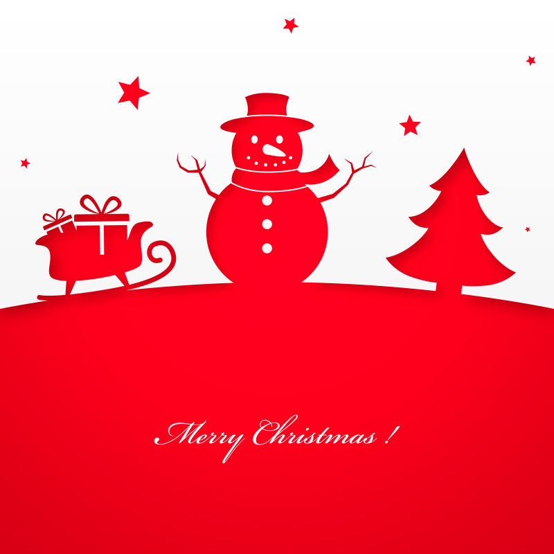 矢量红色雪人和圣诞树的圣诞元素背景
