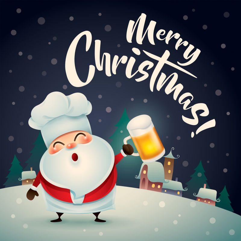 矢量可爱喝啤酒的圣诞老人