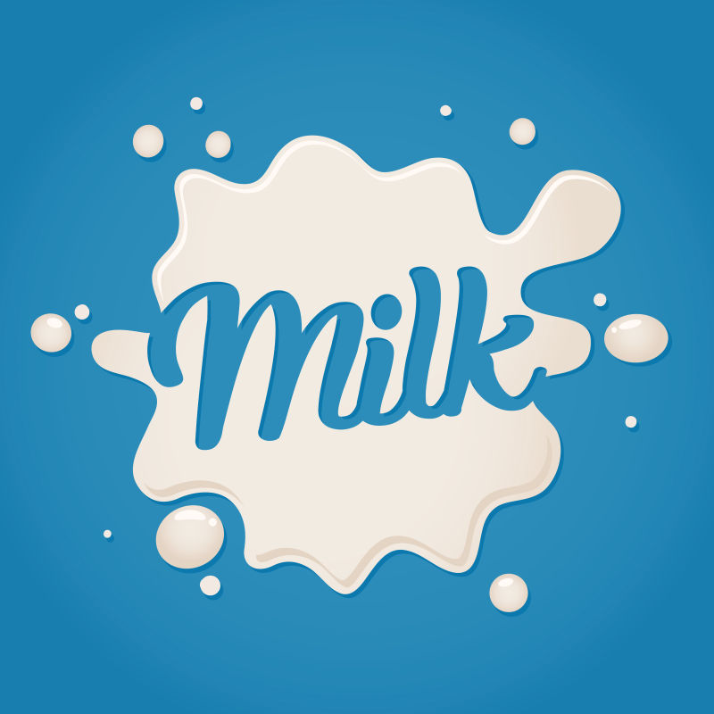 蓝色字母牛奶标签设计矢量