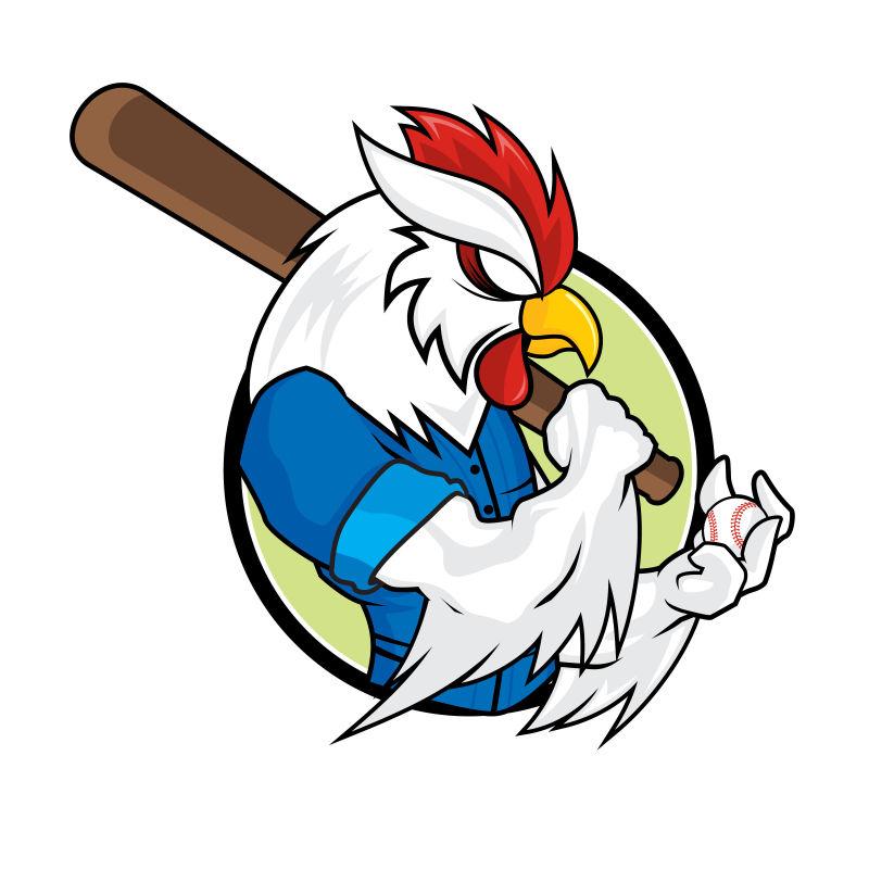 矢量卡通棒球的鸡吉祥物