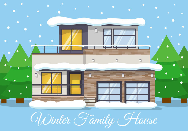 矢量现代冬季家庭住宅景观
