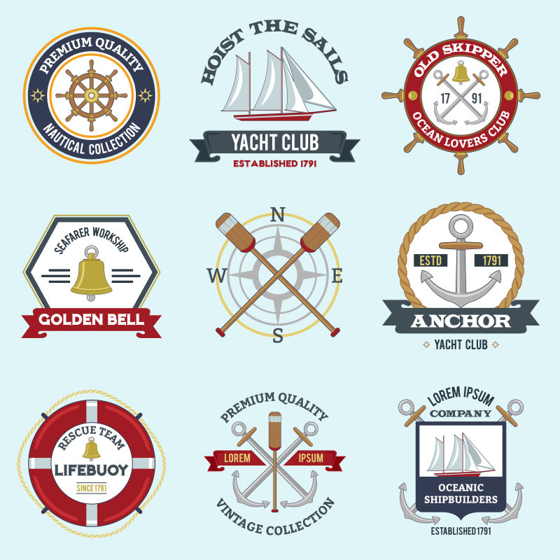 矢量彩色航海事物图案的徽章