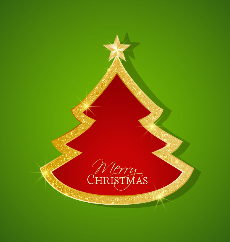 绿色背景金色圣诞树矢量图