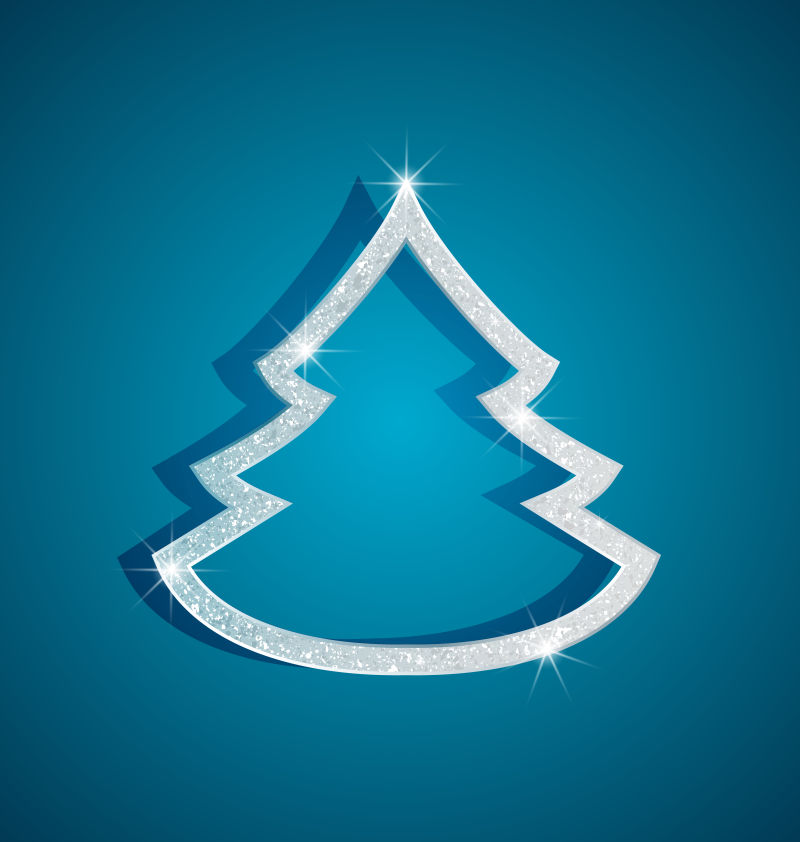 蓝色背景下银色圣诞树矢量图