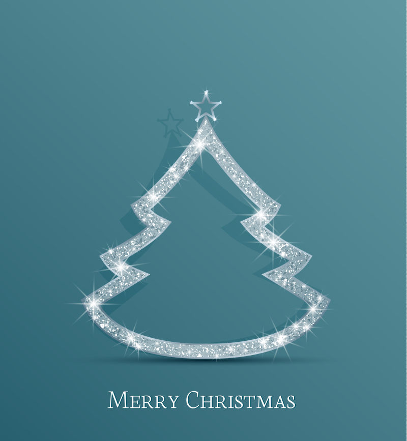蓝色背景银色圣诞树矢量图
