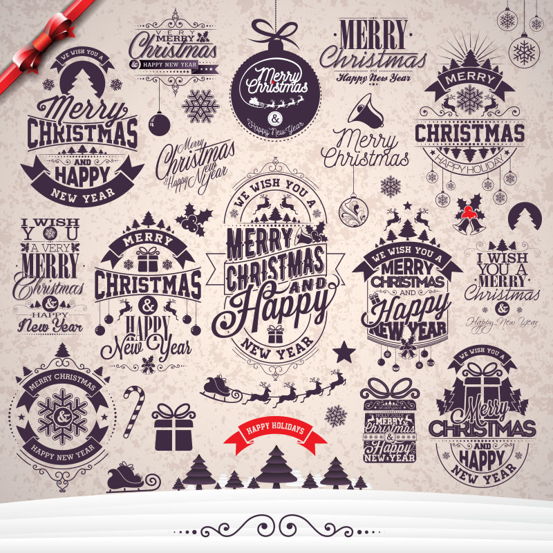 矢量圣诞快乐和新年快乐插图设计