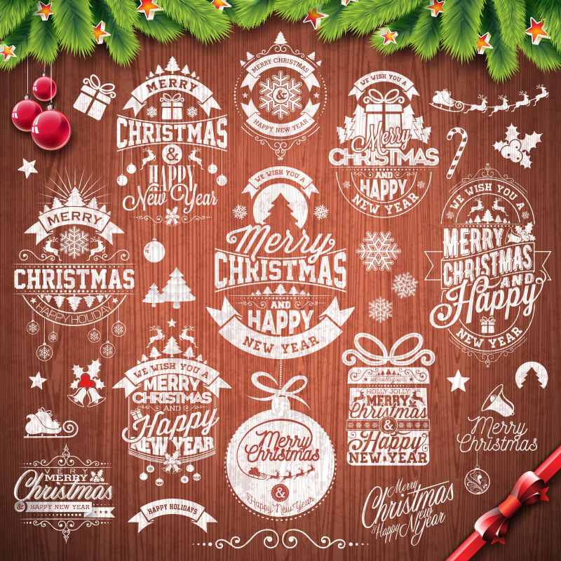 矢量圣诞快乐和新年快乐图标设计