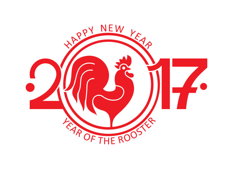 矢量红色公鸡元素的创意新年插图 