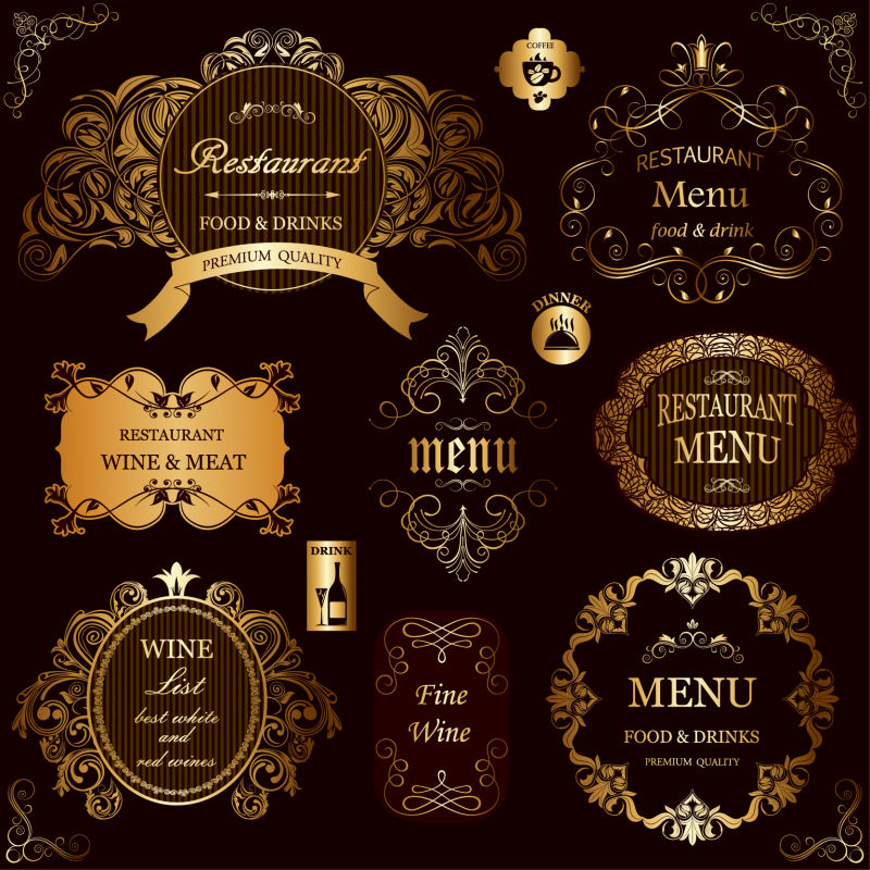 餐厅菜单设计的书法设计元素和花卉框架矢量