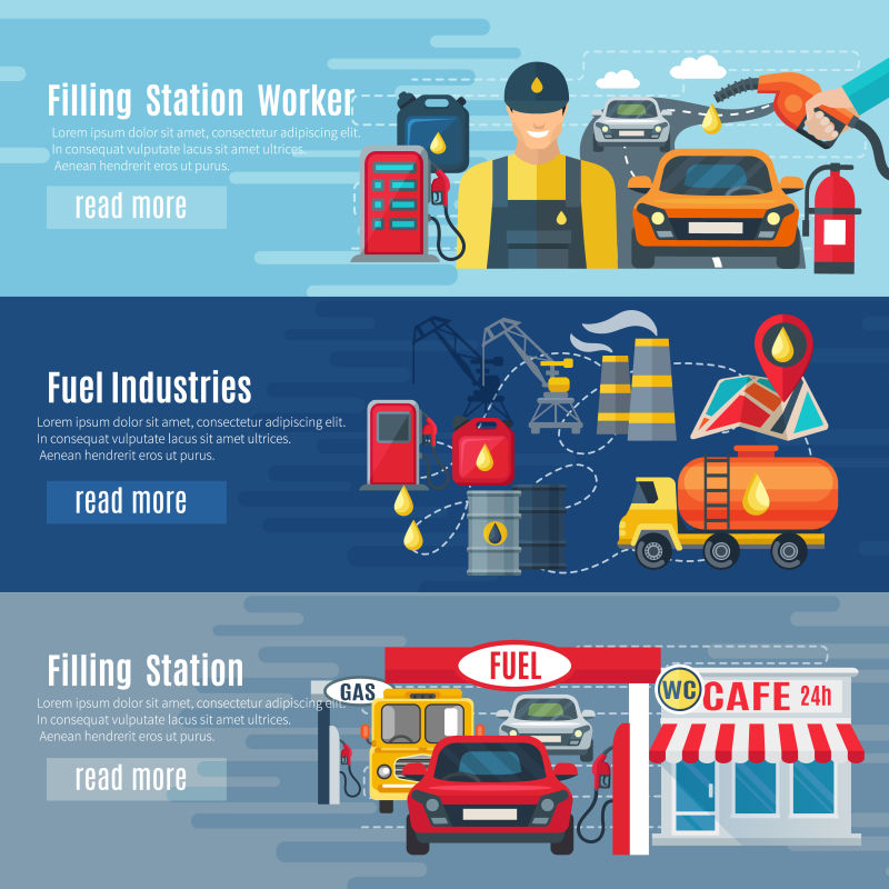 加油站水平横幅与燃油工业符号