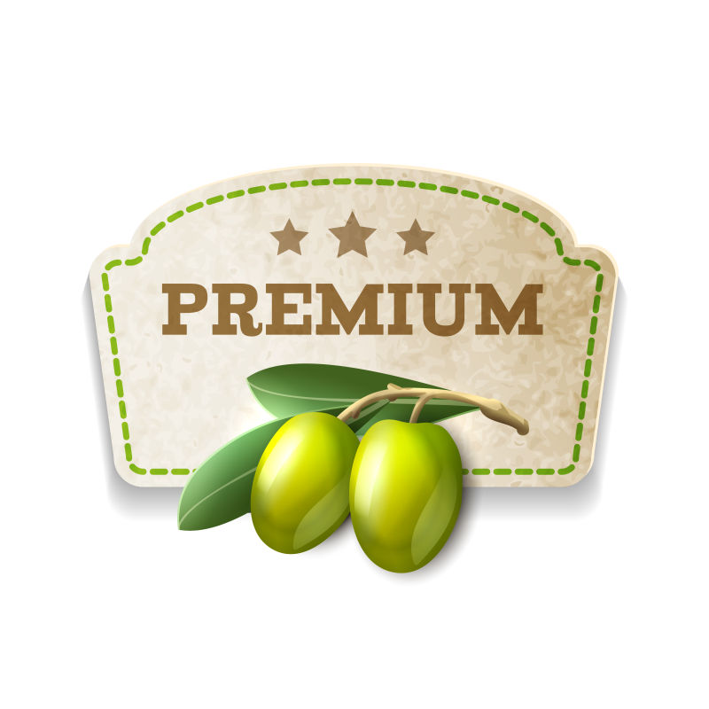 绿色橄榄优质食品纸箱徽章矢量