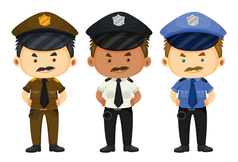 三种不同制服的警察矢量插图