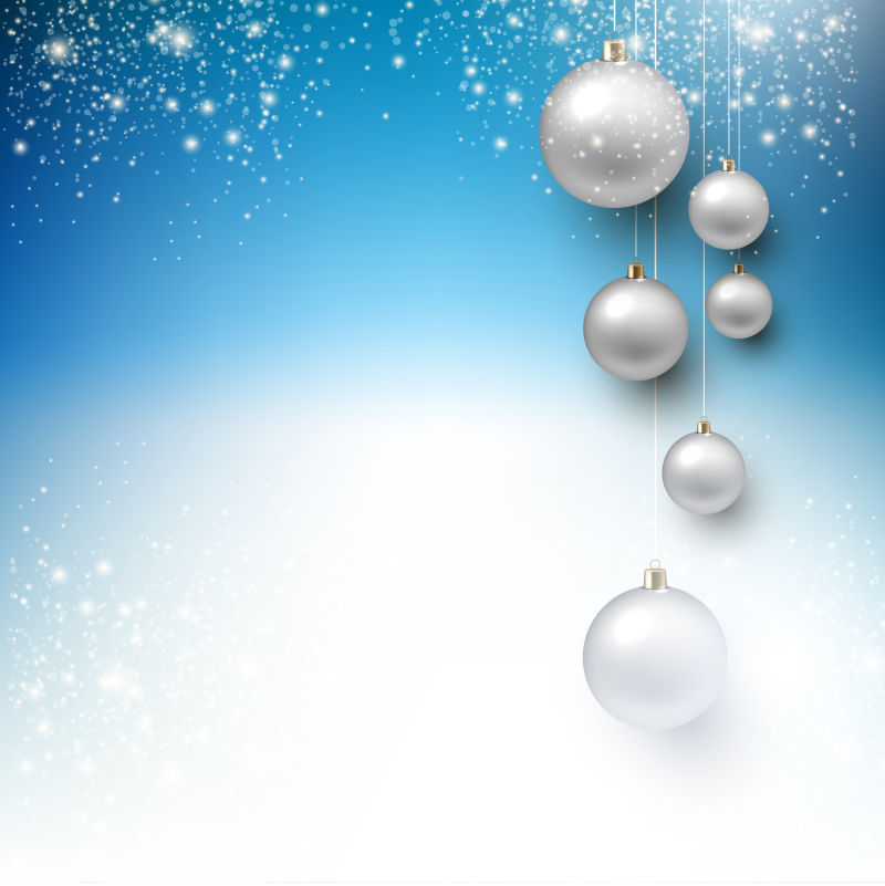 银色圣诞球装饰的新年背景矢量图