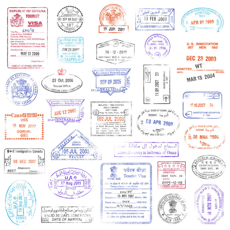 矢量彩色创意护照海关印章设计