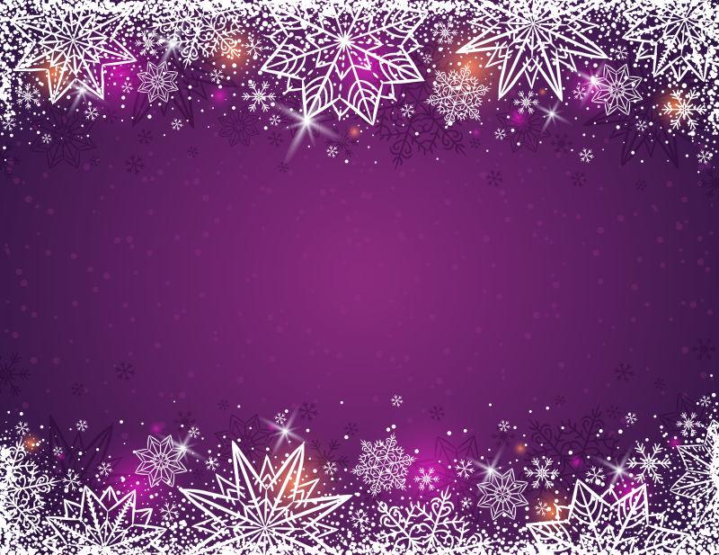 紫色背景与雪花和星星的框架矢量插图