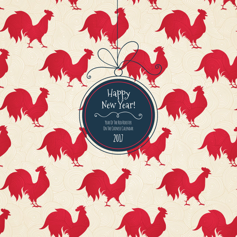 创意红色公鸡无缝装饰新年背景矢量