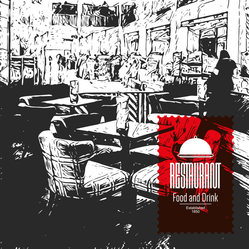 黑白色彩的复古风格的餐厅菜单封面设计矢量