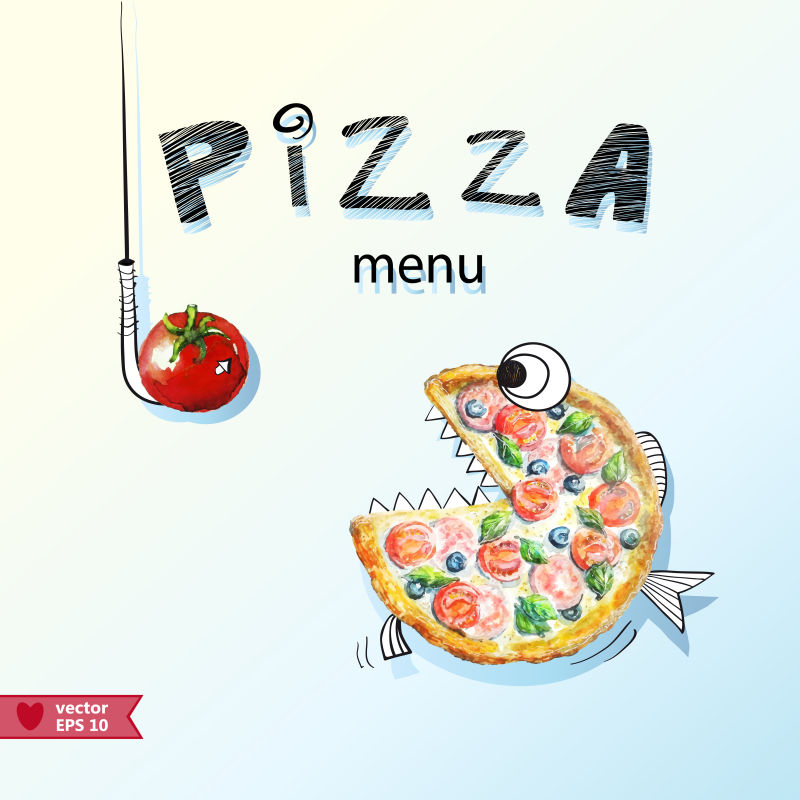 披萨元素的餐厅菜单设计矢量