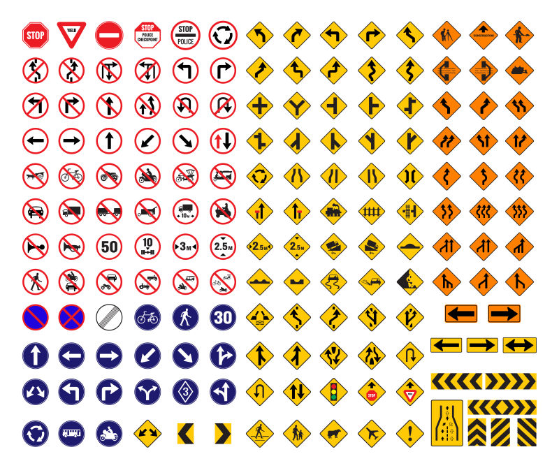 抽象矢量各种交通安全标志设计