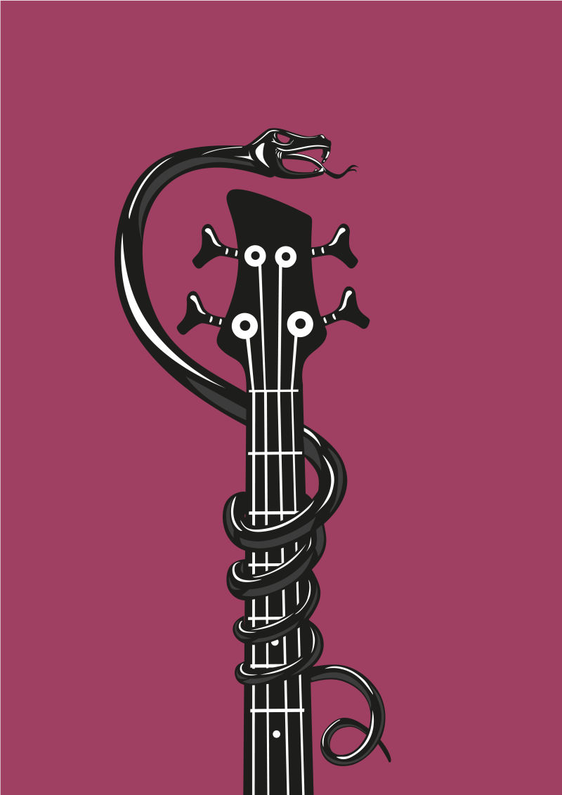 矢量抽象蛇和吉他元素的音乐海报