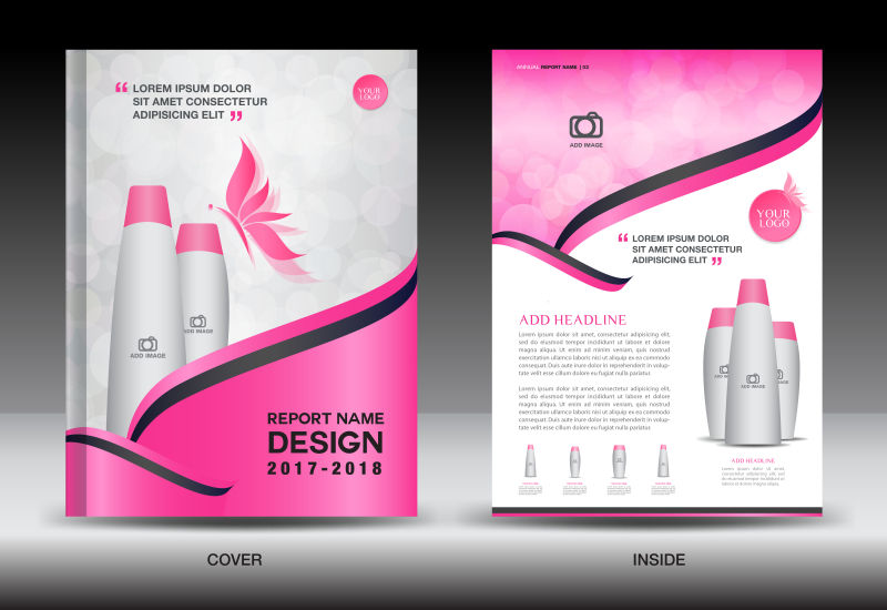 矢量的粉色广告手册设计