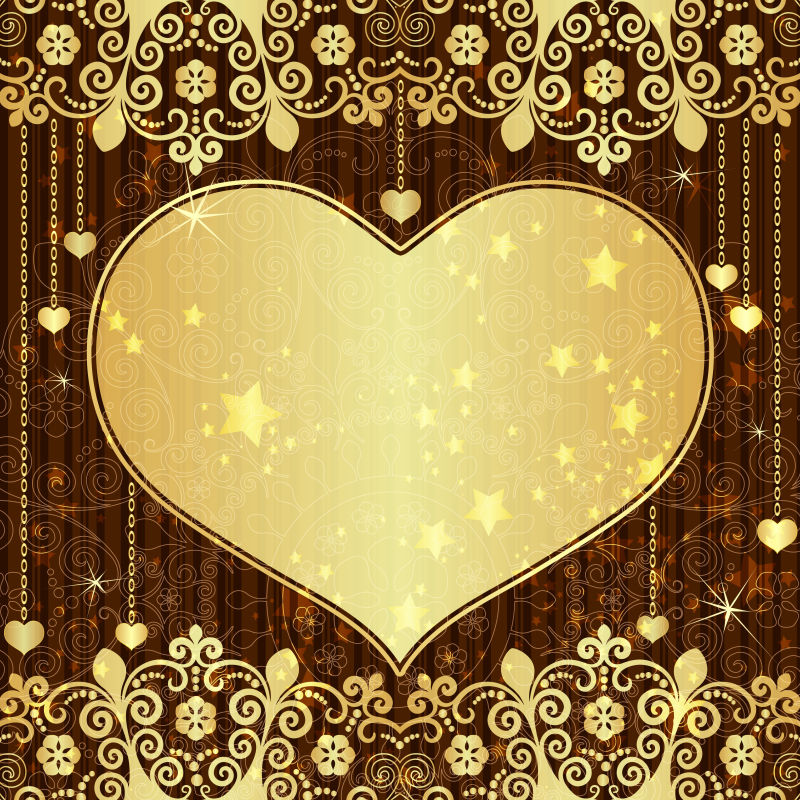 浪漫的金色心形花纹背景矢量图