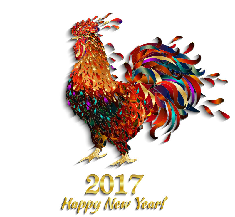 抽象彩色公鸡元素的矢量新年背景