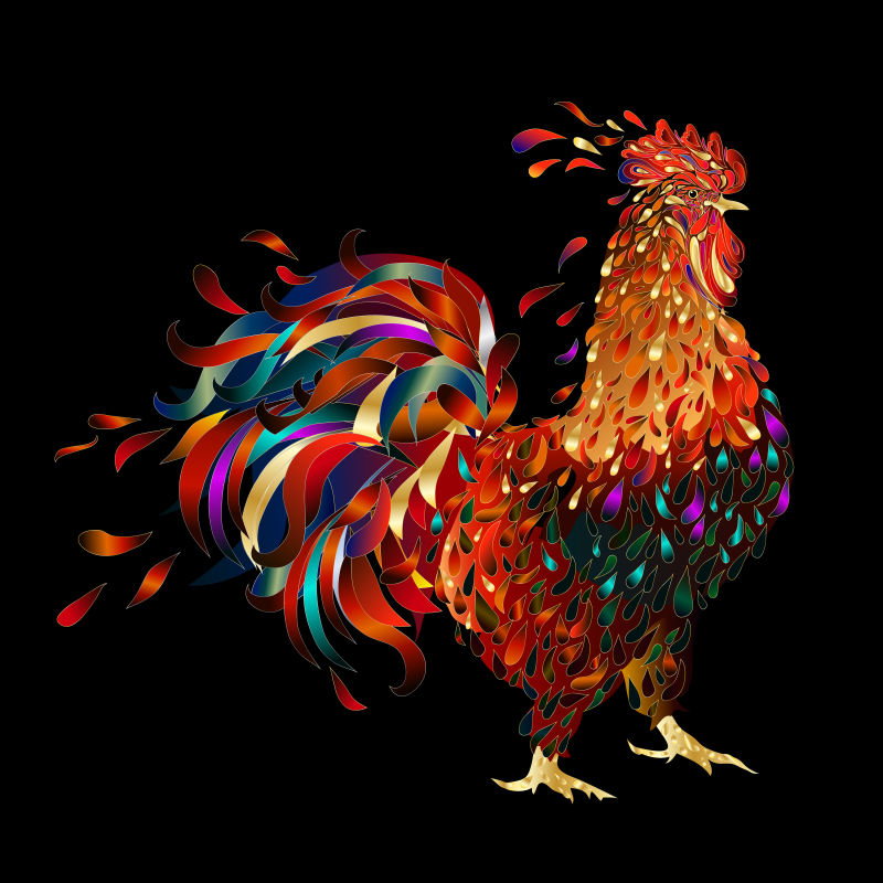 创意矢量彩色公鸡元素的新年插图