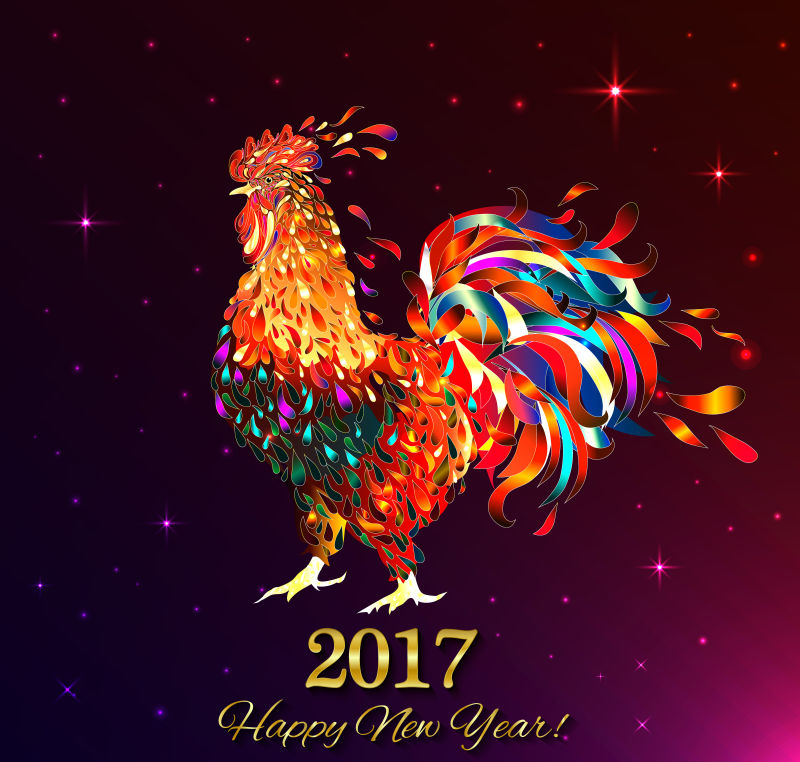 创意矢量新年彩色公鸡背景