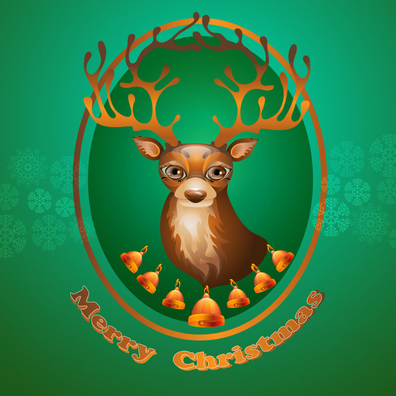矢量带驯鹿和铃铛的圣诞贺卡