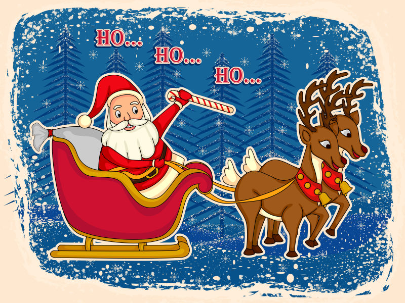 圣诞庆典的圣诞老人乘雪橇矢量插图