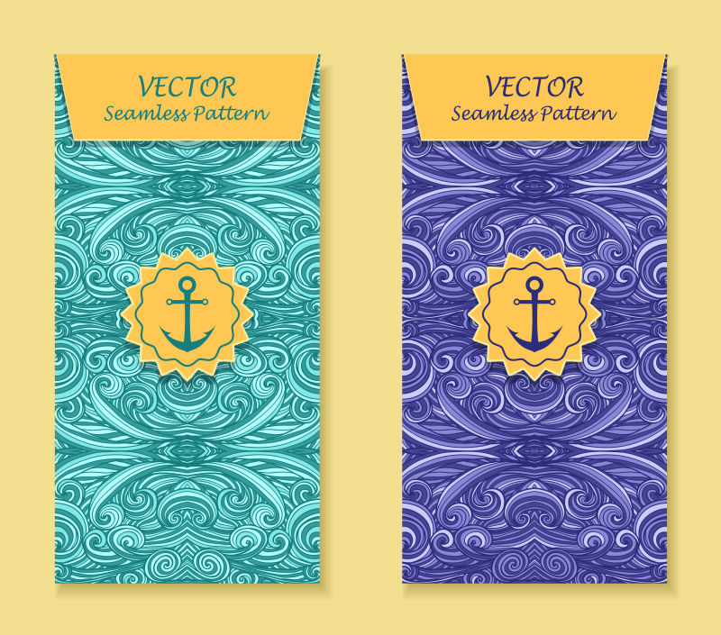 抽象蓝色海洋波浪纹理的卡片矢量设计