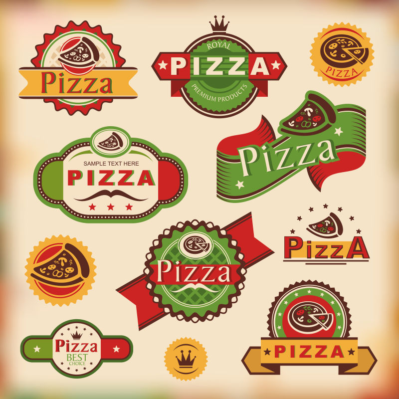 抽象复古披萨标签设计矢量