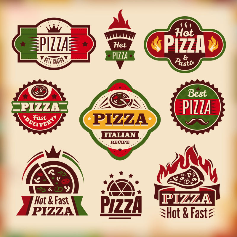 创意矢量披萨创意复古标签设计