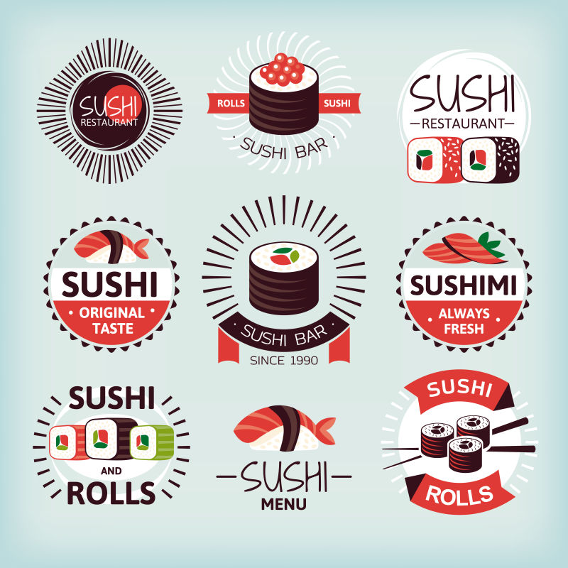 抽象矢量创意寿司平面标签设计