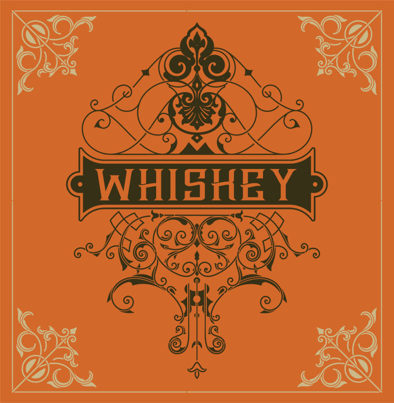 抽象复古风格的威士忌标签设计矢量