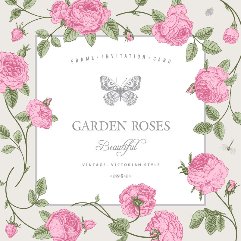 矢量粉色玫瑰元素的装饰卡片设计