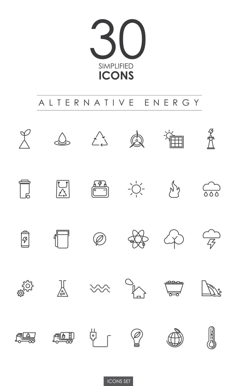 矢量30个简化的替代能源图标设计