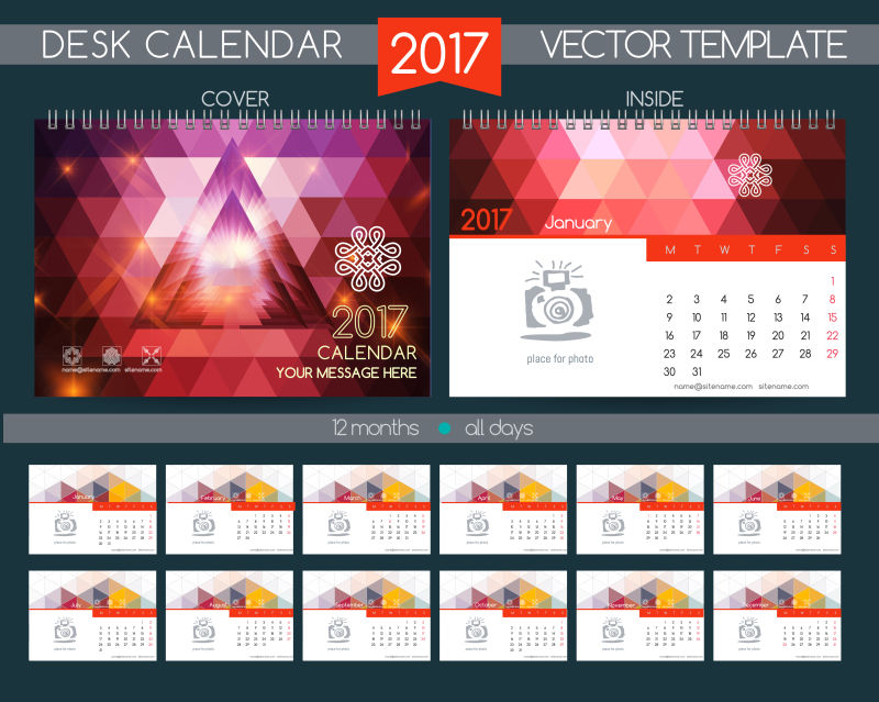 矢量红色的2017日历设计