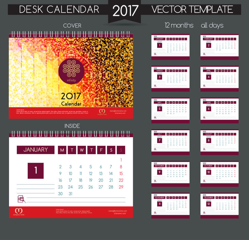 矢量所有月份2017日历设计