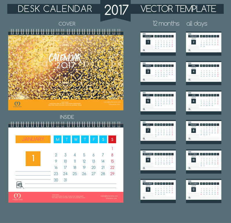 矢量2017所有月份日历设计