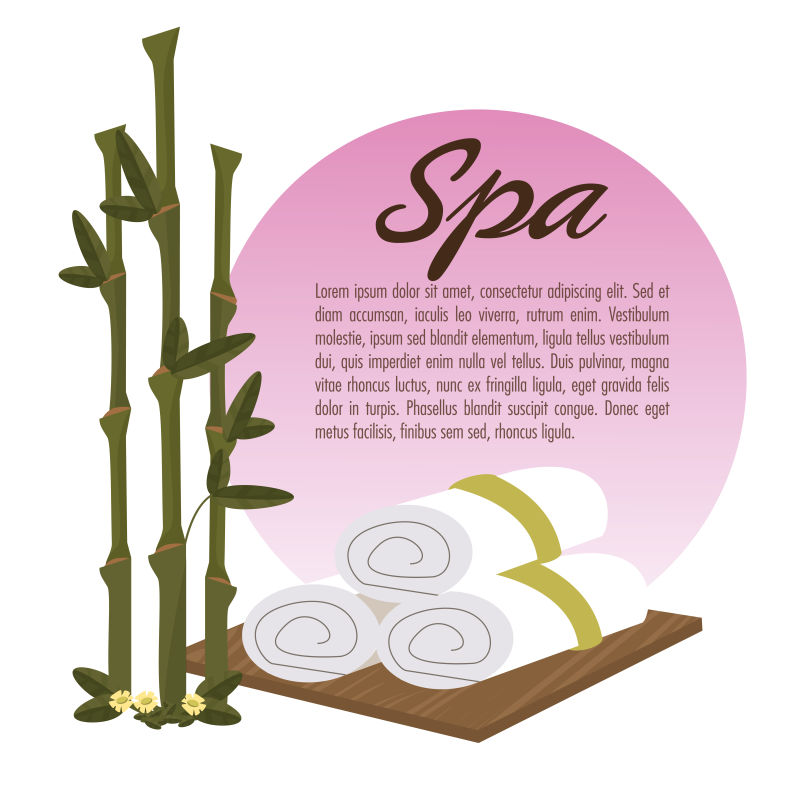 SPA美容保健巾和竹子元素的美容养生矢量插图