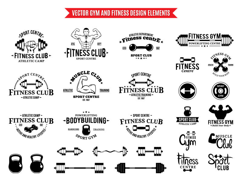 矢量健身logo标识和设计元素