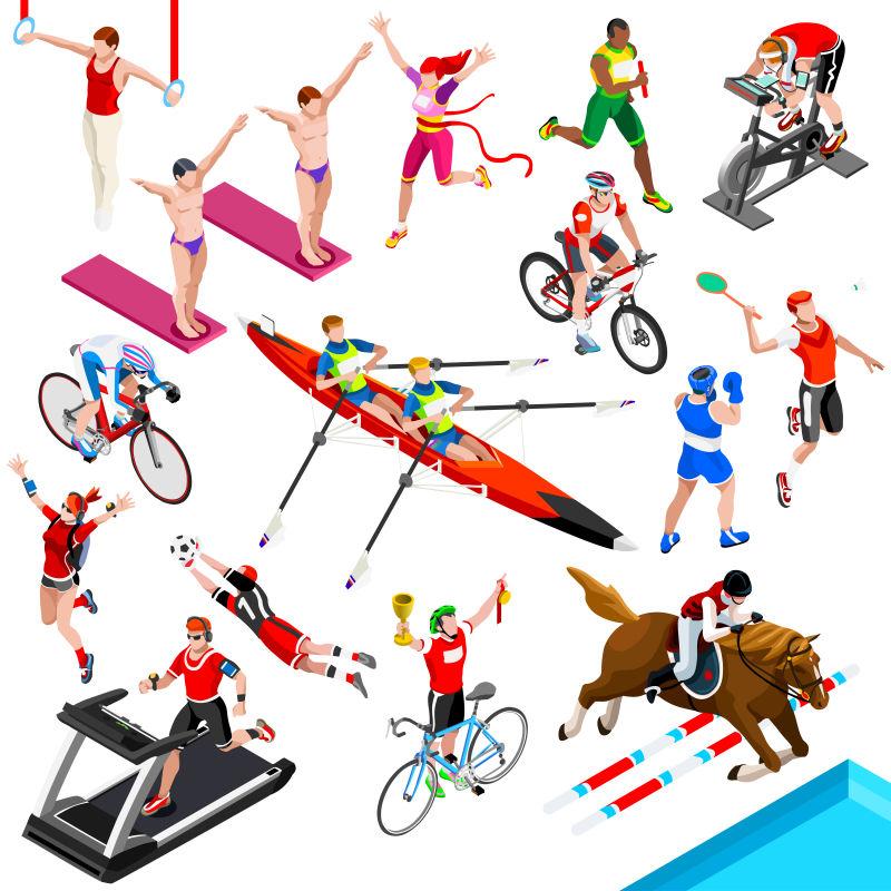 奥运会运动员运动等距套装奥运比赛田径运动矢量图